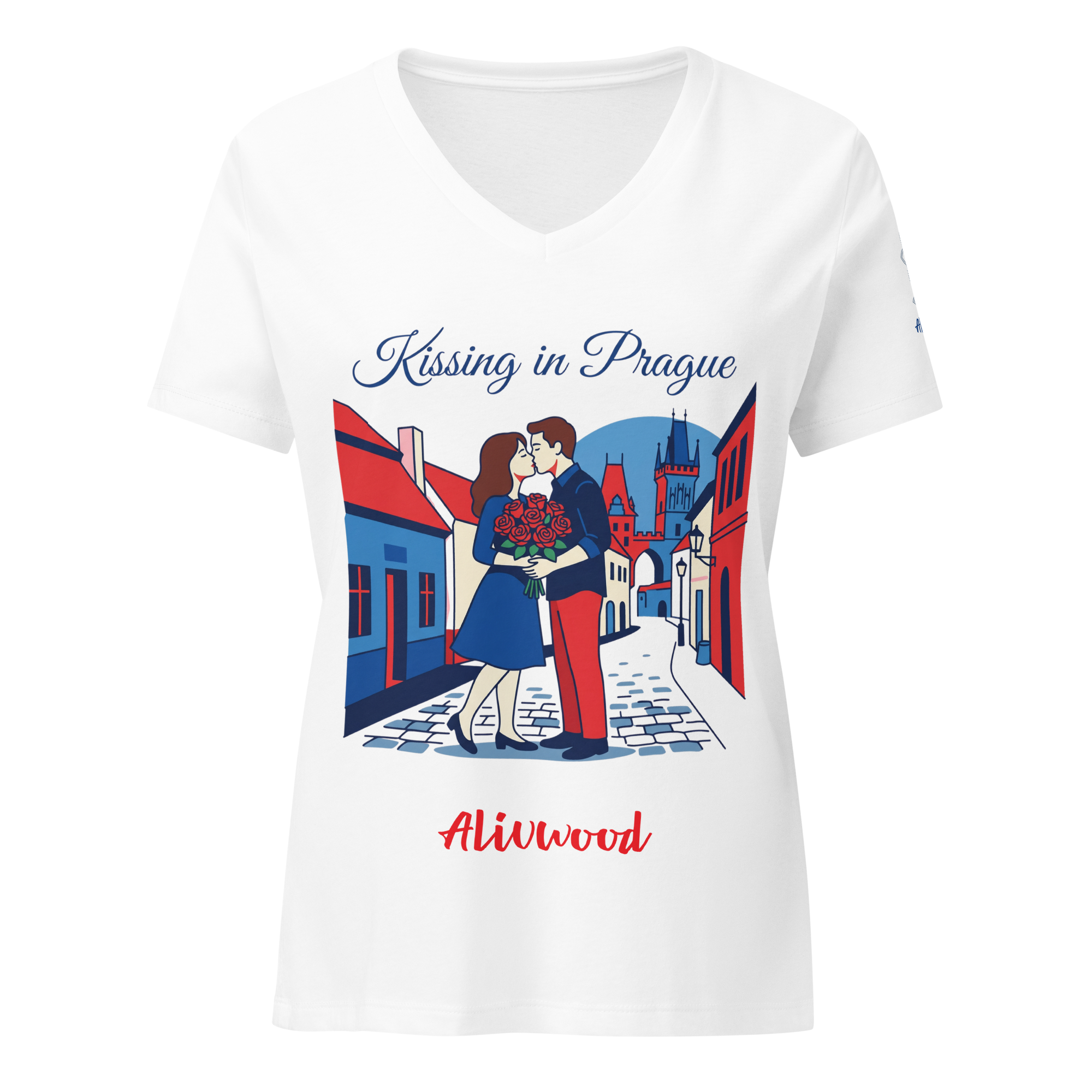 Kissing in Prague Women’s relaxed v-neck t-shirt - Alivwood