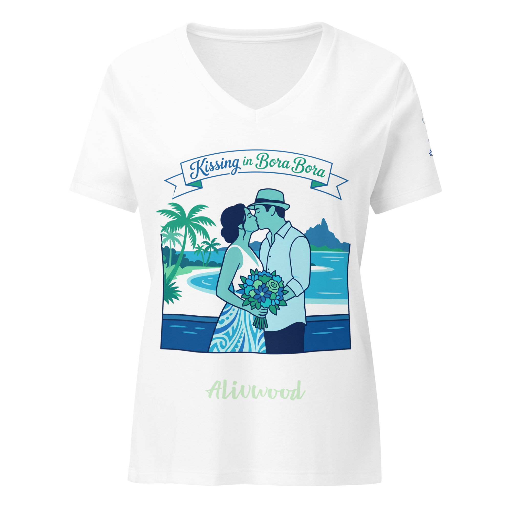 Kissing in Bora Bora Women’s relaxed v-neck t-shirt - Alivwood