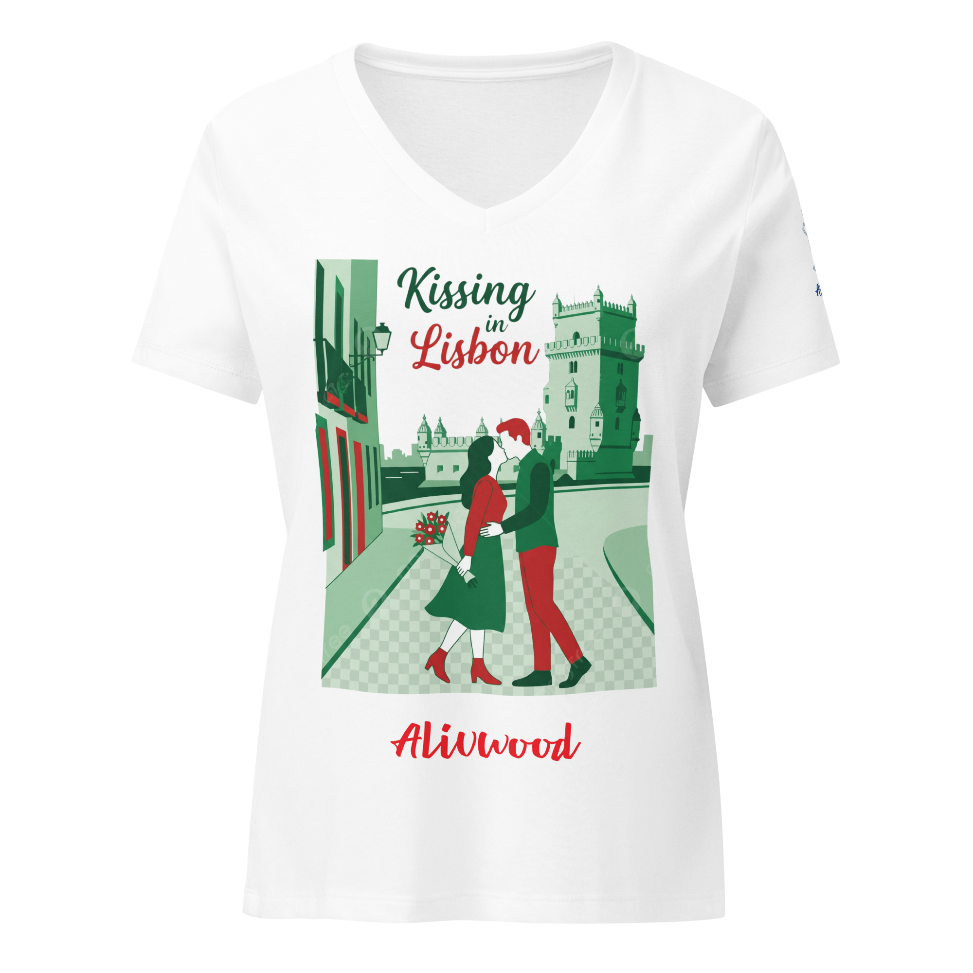 Kissing in Lisbon Women’s relaxed v-neck t-shirt - Alivwood