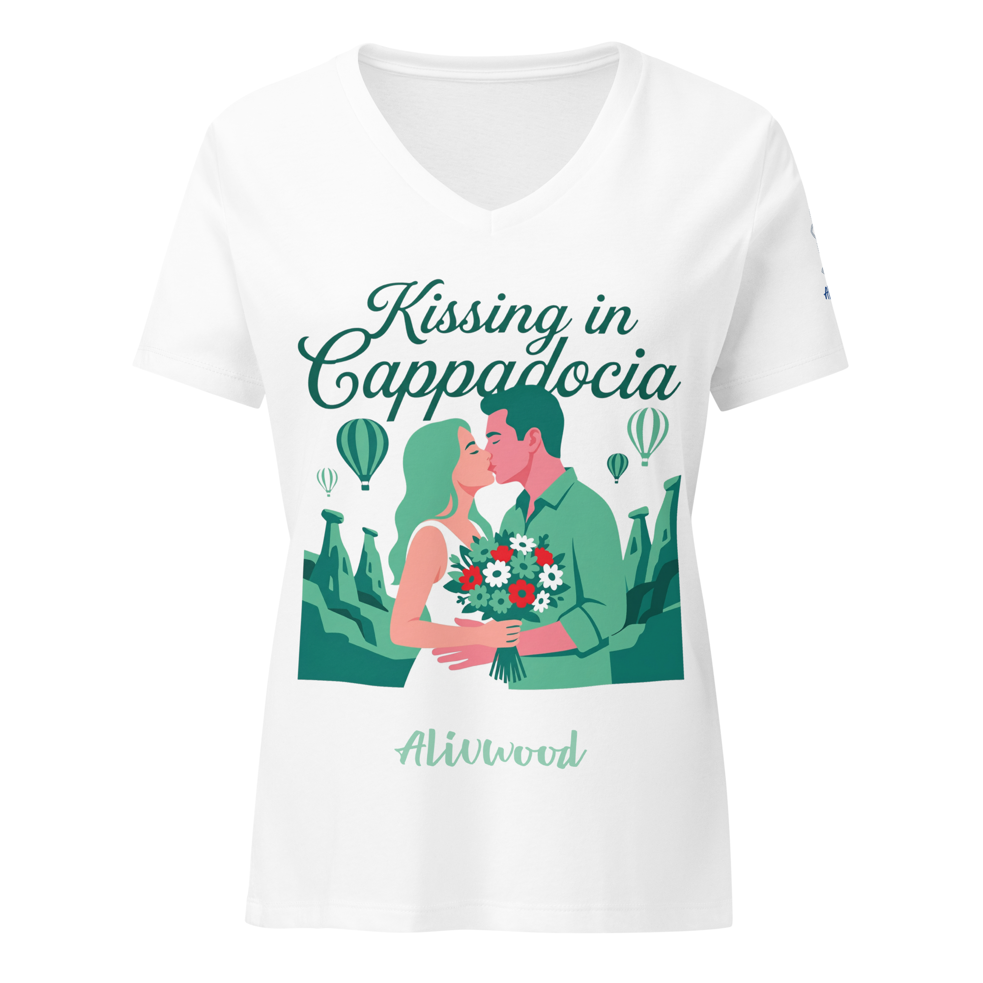 Kissing in Cappadocia Women’s relaxed v-neck t-shirt - Alivwood