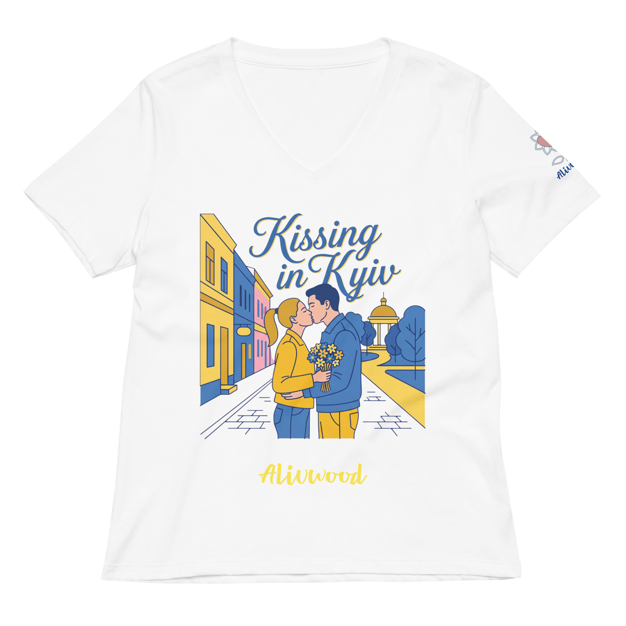 Kissing in Kyiv Women's relaxed v-neck t-shirt - Alivwood