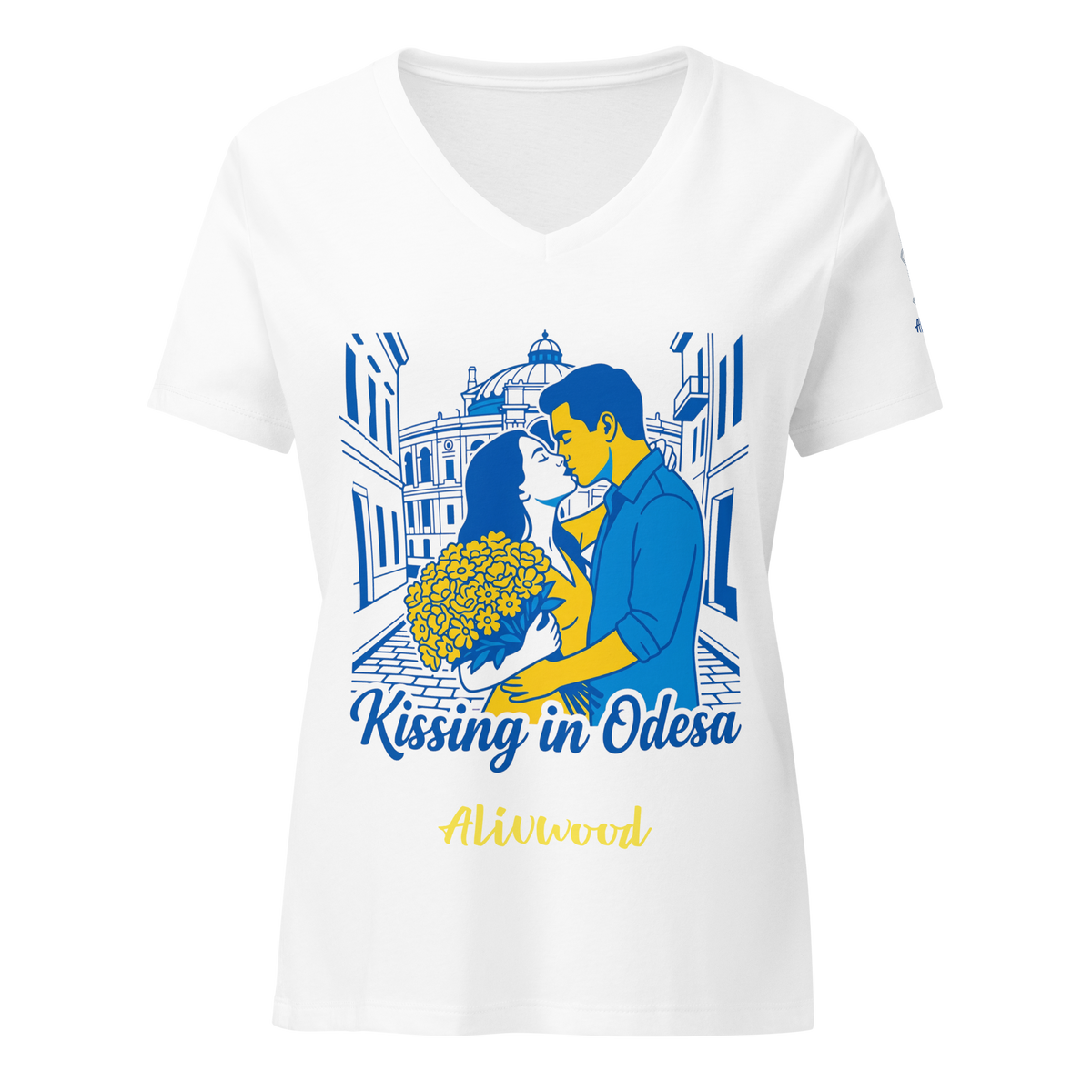 Kissing in Odesa Women’s relaxed v-neck t-shirt - Alivwood