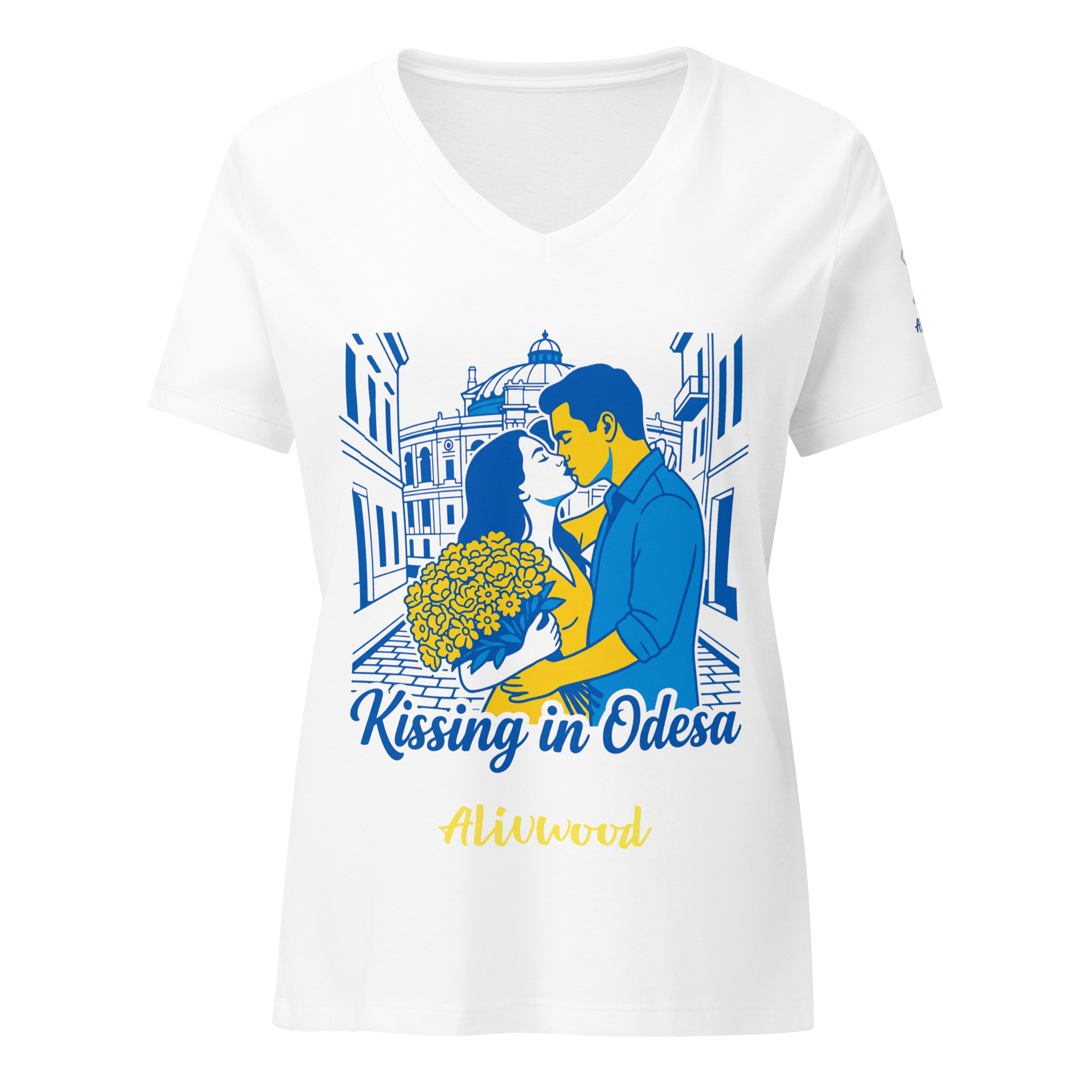 Kissing in Odesa Women’s relaxed v-neck t-shirt - Alivwood