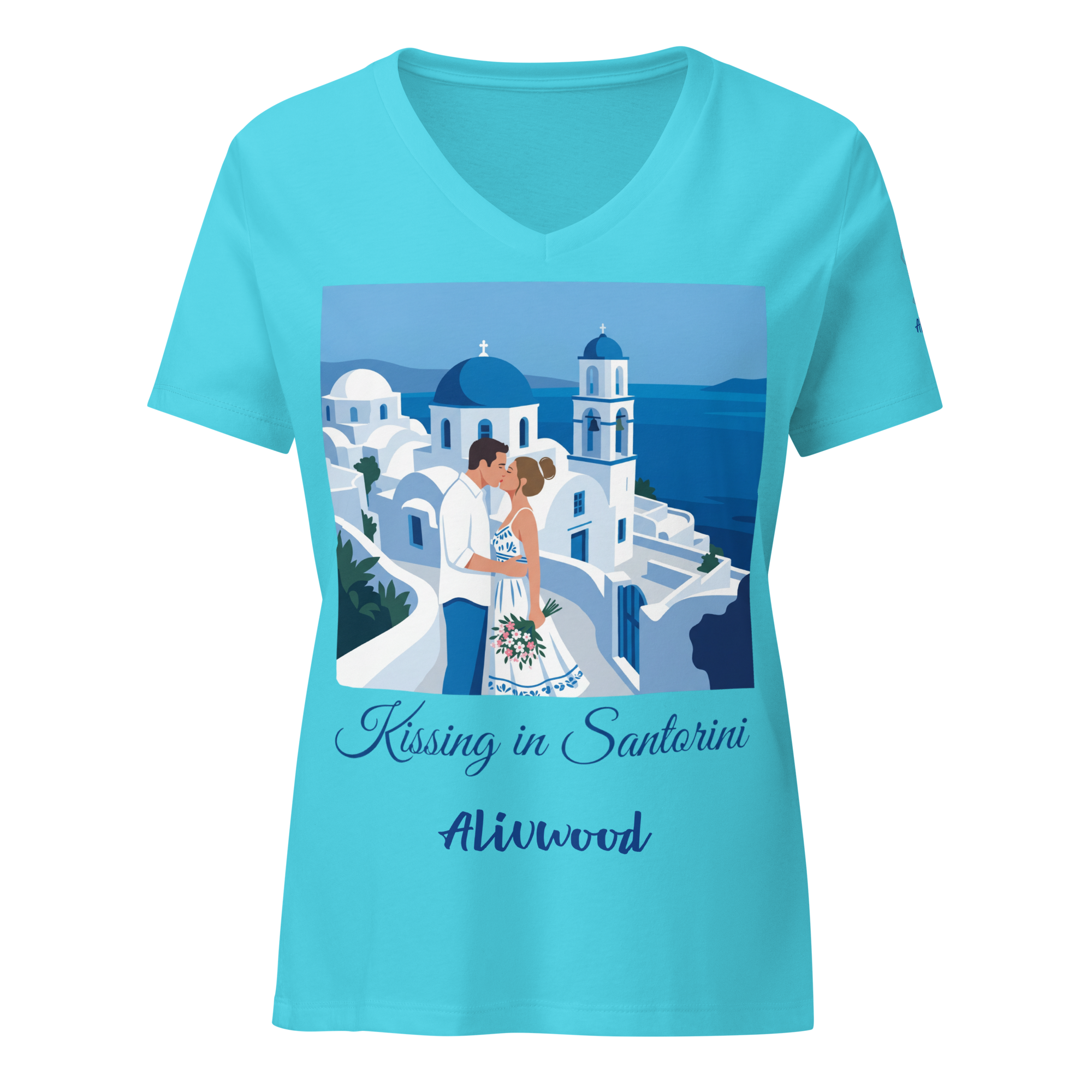 Kissing in Santorini Women’s relaxed v-neck t-shirt - Alivwood