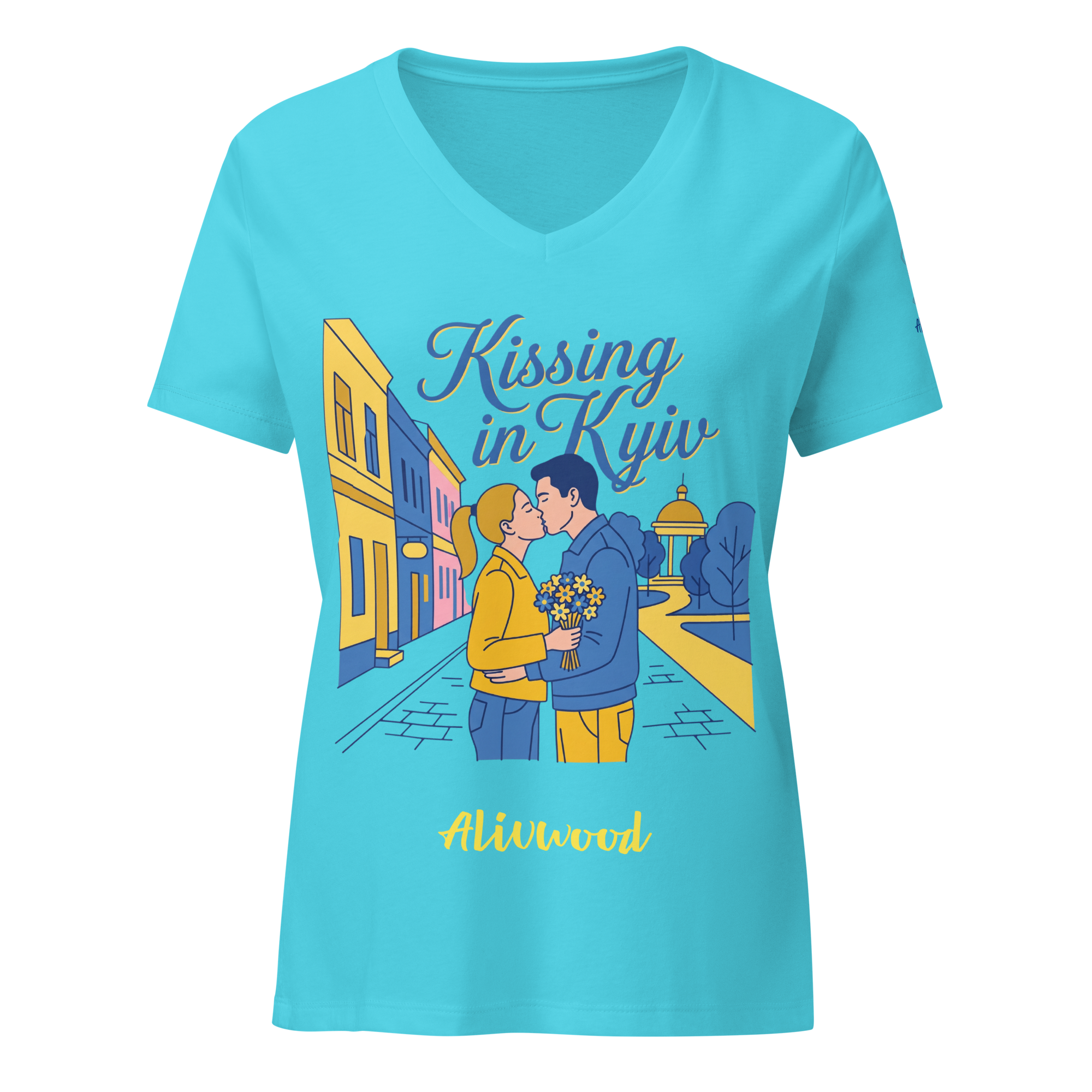 Kissing in Kyiv Women's relaxed v-neck t-shirt - Alivwood
