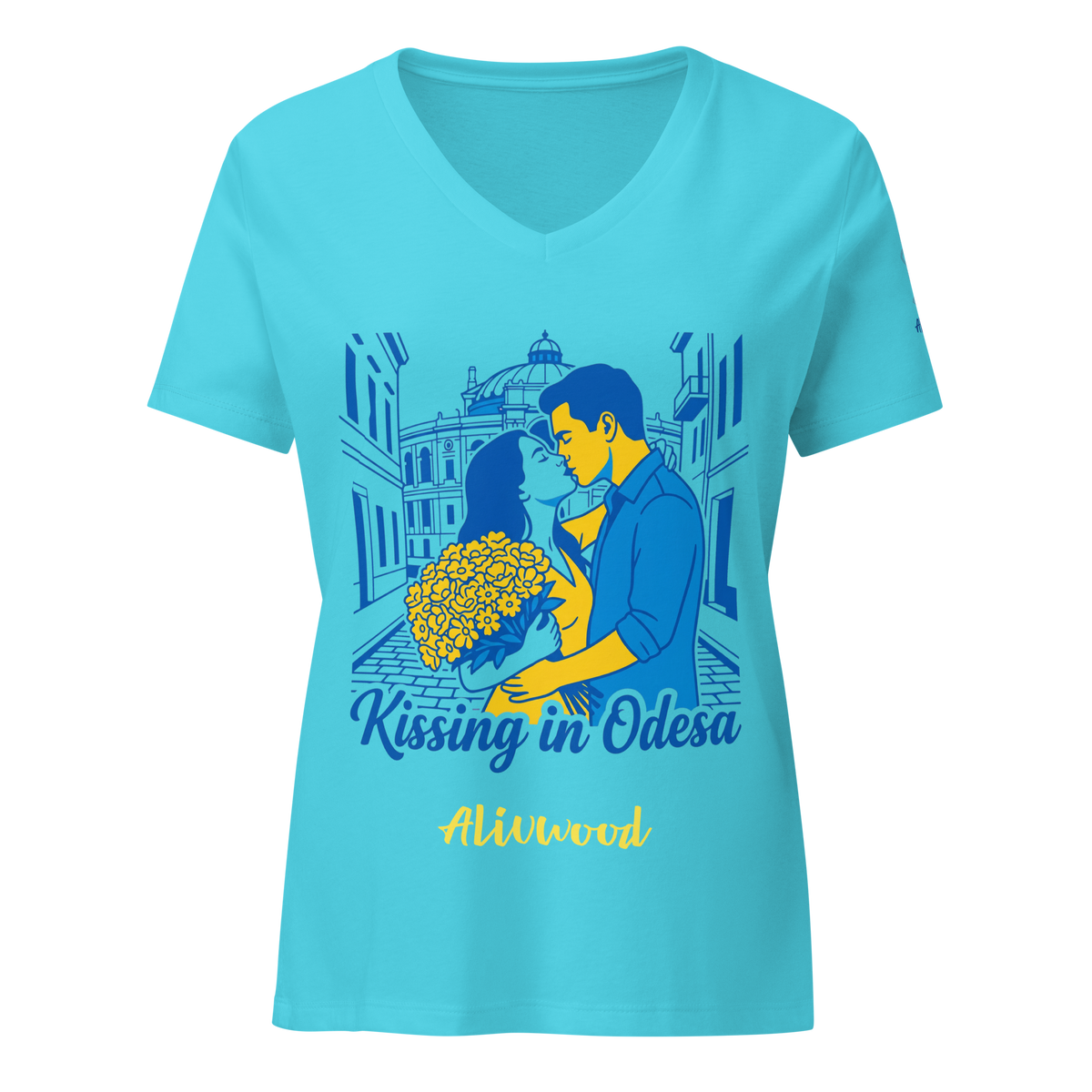 Kissing in Odesa Women’s relaxed v-neck t-shirt - Alivwood